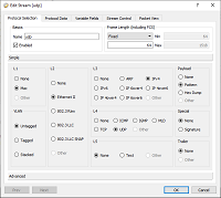 Set the packet size and select the protocols for your traffic stream